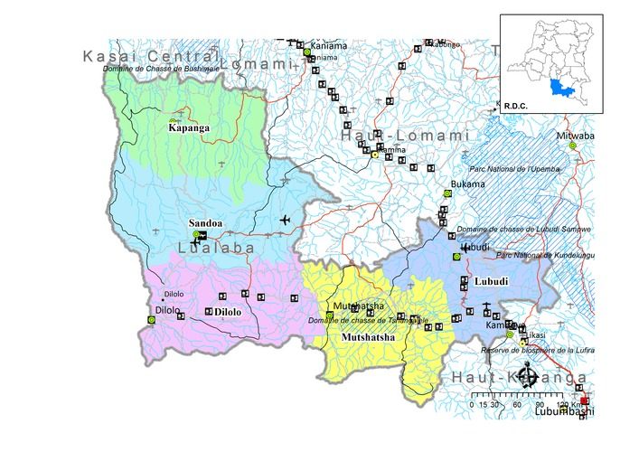 Carte de la province du Lualaba et de ses territoires